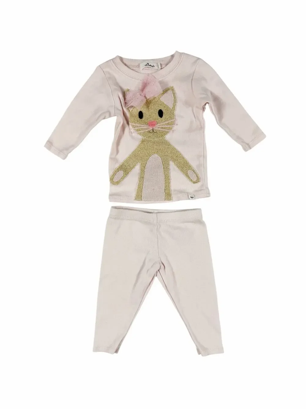 oh baby! Pink Knit Cat Top & Leggings Set 0–3 Months
